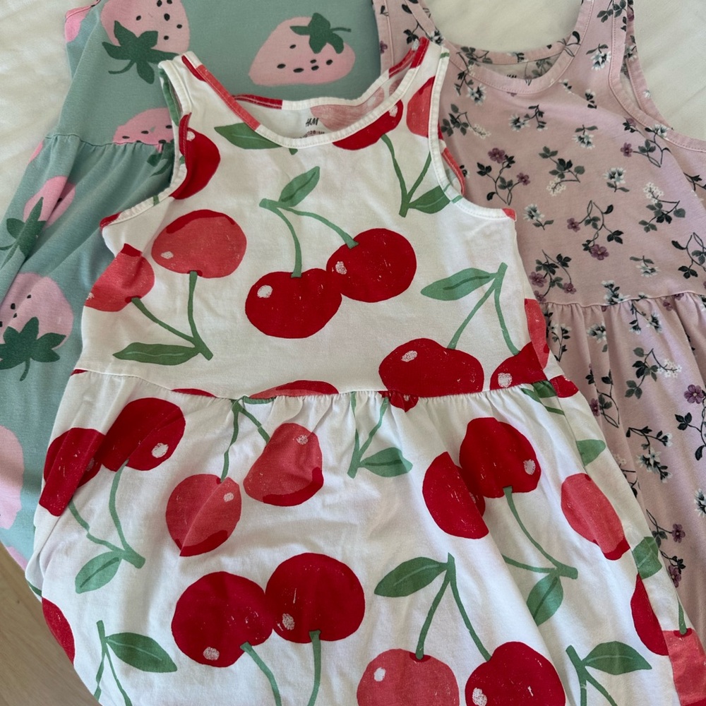 set 3 Cherry and Floral Print Dresses